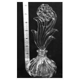 Vntg clear glass perfume bottle w/ flower stopper