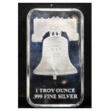 1 troy ounce Liberty Bell silver bar