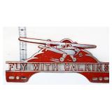 Vntg metal Fly With Cal King tag topper