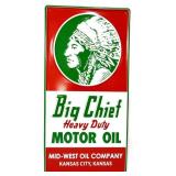 Metal embossed 11.5x23 Big Chief Motor Oil sign