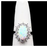 Sterling oval fire opal ring, lab created