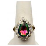 Pear cut rainbow topaz ring, lab created