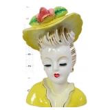 Vntg Royal Sealy 6in lady head vase w/ yellow hat