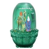 Fenton green satin Birth Of The Savior fairy lamp