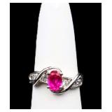 Sterling oval ruby ring, lab created