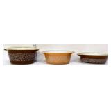 3 piece vntg Pyrex woodland bowl set w/ lids