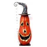 Metal 14in jack o lantern in witch hat