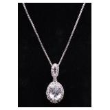 Oval cut white sapphire necklace, lab created