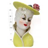 Vntg 6in lady head vase w/ yellow hat see pics