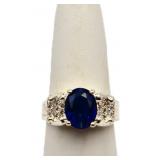 Oval cut sapphire ring, lab created