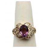 Oval cut amethyst ring, lab created