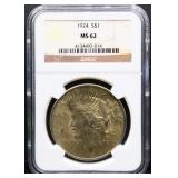 Graded MS62 1924 peace dollar