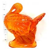 Vntg LE Smith amber glass turkey candy dish