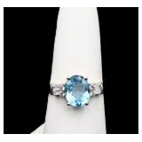 Sterling oval blue topaz ring, lab created
