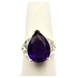 Pear cut amethyst ring, lab created