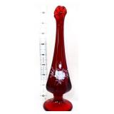 Fenton 8in red bud vase w/ white roses