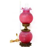 Fenton cranberry opalescent hobnail parlor lamp