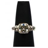 Sterling square white sapphire ring, lab created