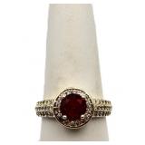 Round cut ruby ring, lab created