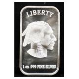 1oz Liberty Indian face silver bar