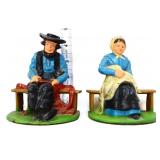Pair cast iron sitting figural couple bookends