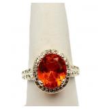 Oval orange sapphire ring, lab created