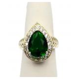 Pear cut emerald ring, lab created