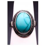 OVAL TURQUOISE RING, LAB CREATED