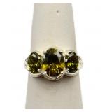 3 stone oval cut peridot ring, lab created