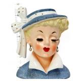 Vntg Napco 5in lady head vase w/ blue hat