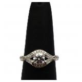 Sterling white sapphire round ring, lab created