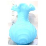 Fenton blue satin 9in double drape vase