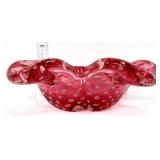 Cranberry bubble art glass bowl