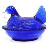 Vintage inspired cobalt 7in hen on nest