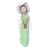 Lladro 9in Curious Girl figure in green dress