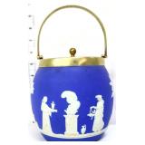 Vntg Wedgewood blue jasperware biscuit jar