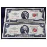 Lot of 2 red seal $2 notes