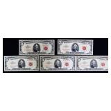 Lot of 5 red seal $5 notes