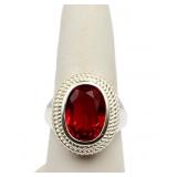 Oval garnet ring, lab created