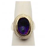 Oval cut rainbow topaz ring, lab created
