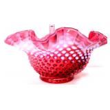 Fenton cranberry opalescent hobnail 9.25in bowl