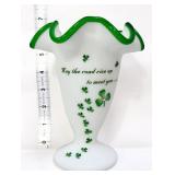 Fenton milk glass Irish Treasues Sharmrock vase