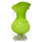 Art glass lime green 12in vase w/ clear base
