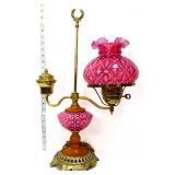 Double arm student lamp w/ Fenton cranberry shade