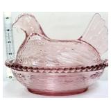 Vintage inspired pink 7in hen on nest