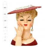 Vintage 5.5in Napco lady head vase, red hat