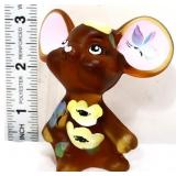Fenton Worstell amber mouse with flowers