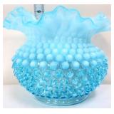 Fenton blue opalescent hobnail 5in bowl