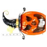 Metal 12in jack o lantern w/ witch hat