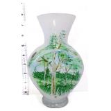 Fenton French Opal Cardinals Woods 7.5in vase